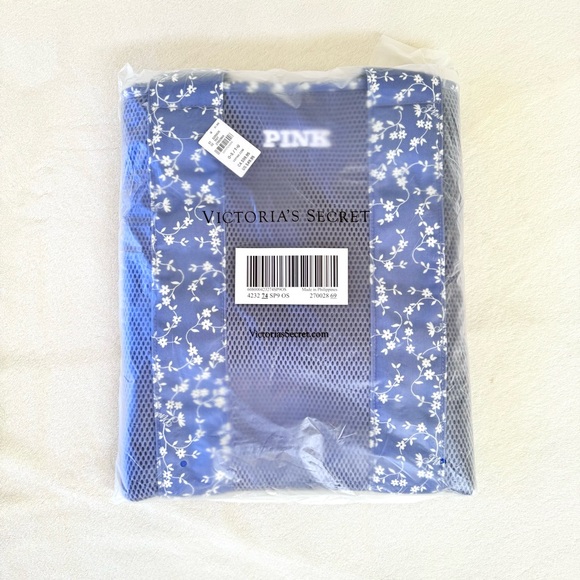 PINK Victoria's Secret Blue Floral Mesh Tote Bag - Picture 6 of 7